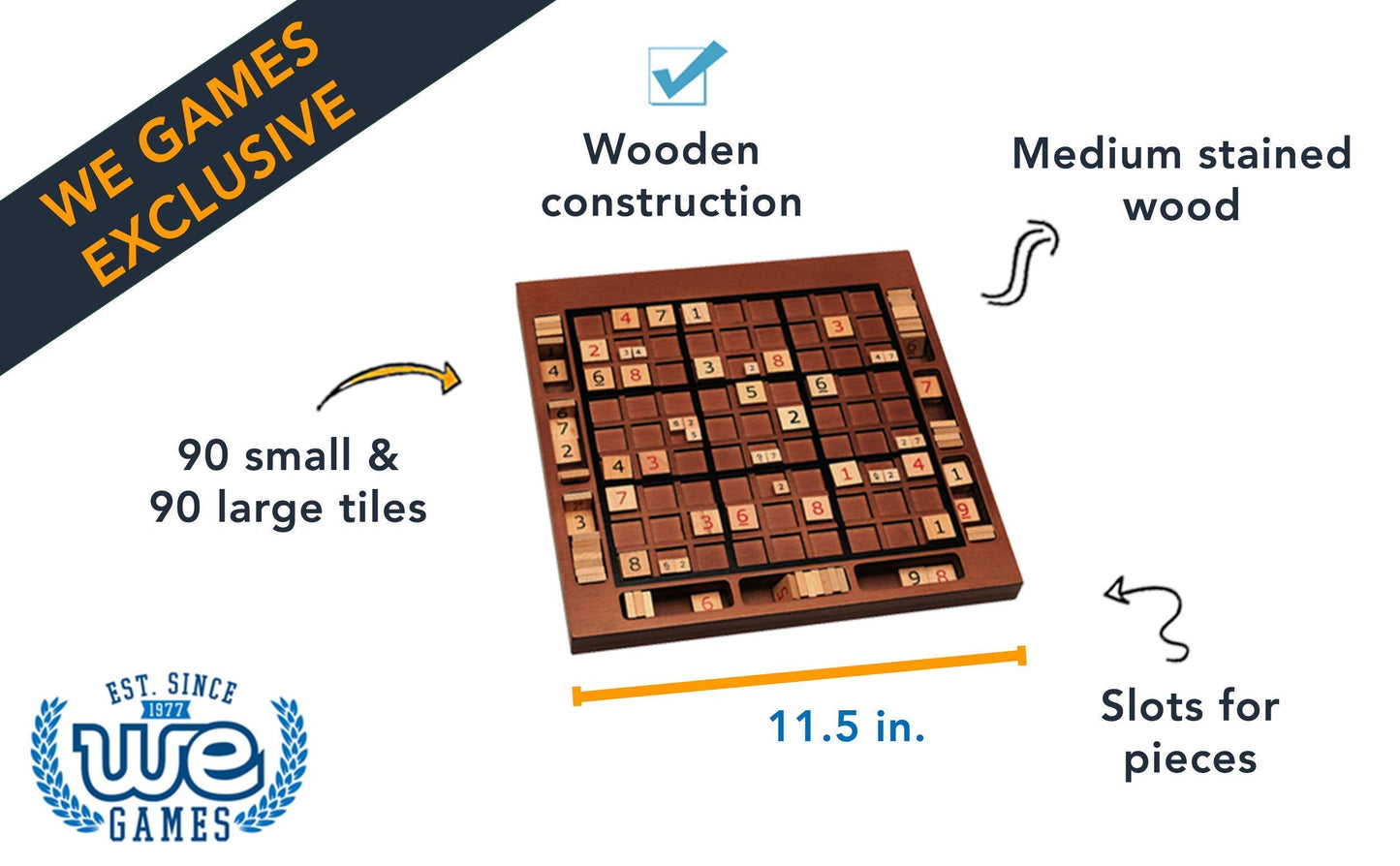 WE Games Wooden Sudoku Board with Storage Slots in Medium Stain - 11.5 in.