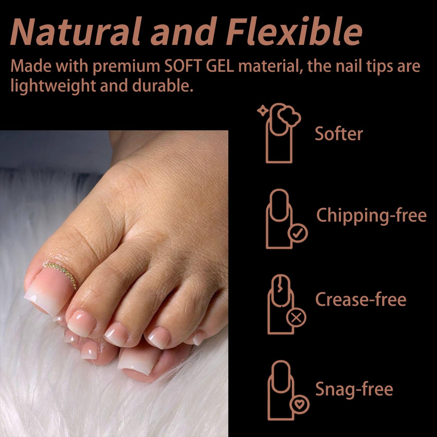 Cycullinyt 550pcs Square Soft Gel Toe Nail Tips, 11 Sizes Square Toenails Full Cover Acrylic Press on False Nail Tips No Trace for Beginners