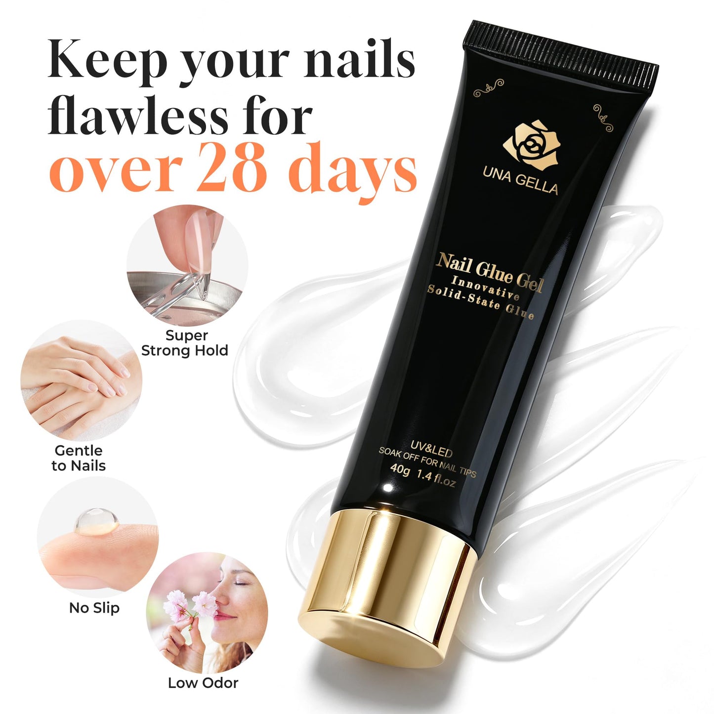 UNA GELLA Gel Nail Glue, Solid Nails Gl ue Gel 40g Lamp Curing Needed Soak Off G LUE Strong Nail G LUE G el for Acrylic Fake Nails Tips Extension Beauty and Personal Care UNA GELLA