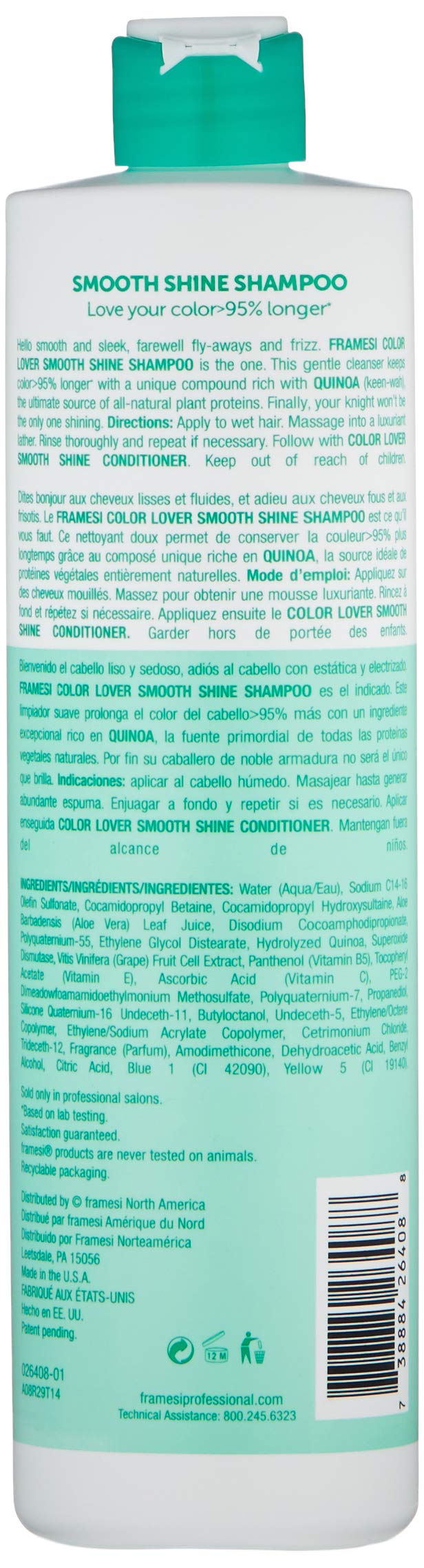 FRAMESI Smooth Shine Sulfate Free Shampoo for Color Treated Hair, 16.9 Fl Oz