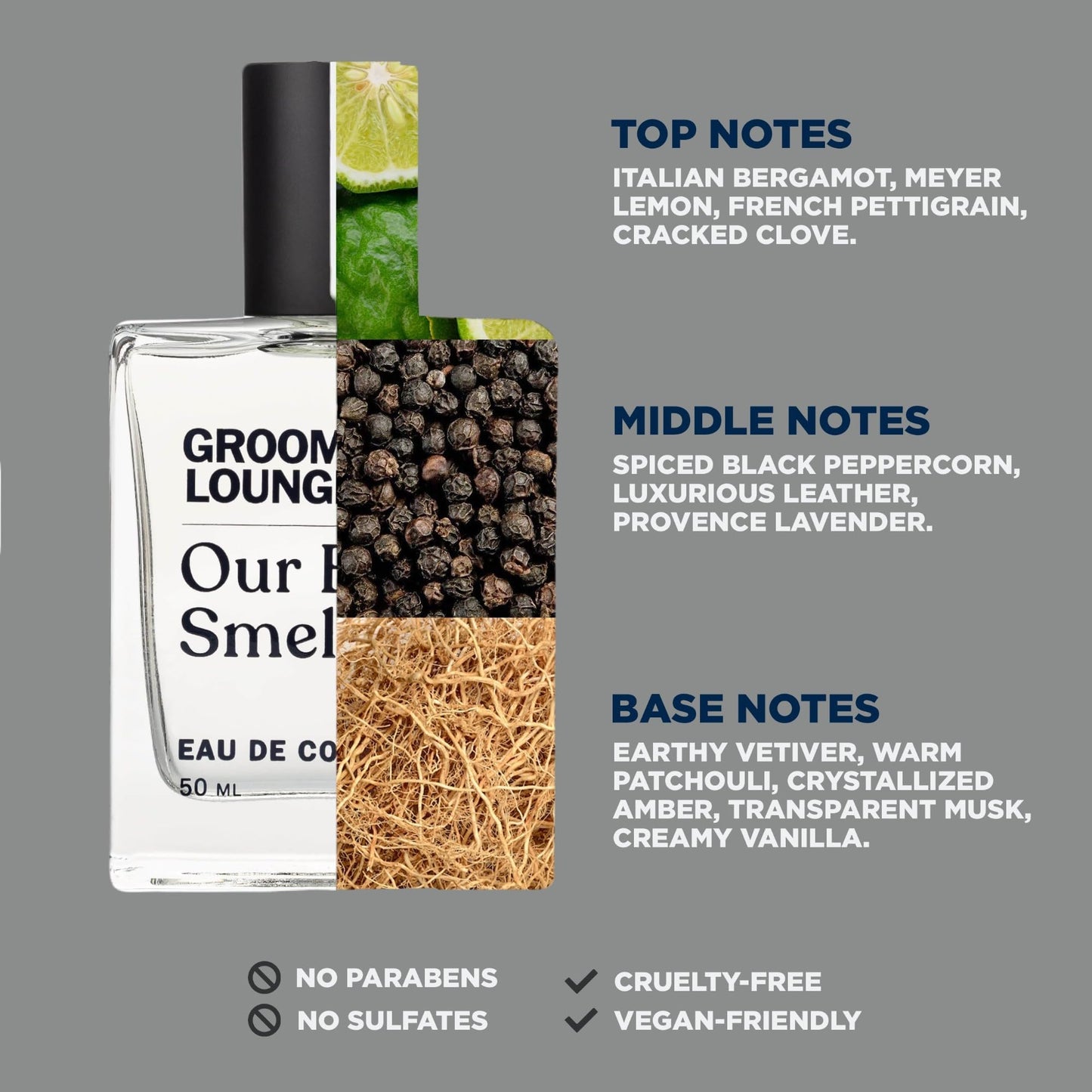 Grooming Lounge Our Best Smeller Cologne - Long-Lasting Black Pepper and Vanilla Scent - Energizing and Confidence Enhancing - No Parabens - Cruelty