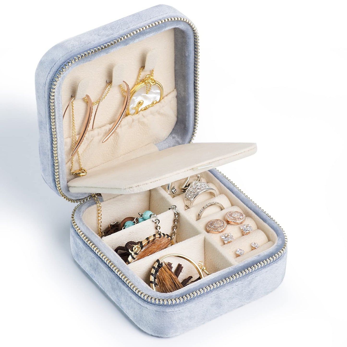 OSHOOM SoleGood Plush Velvet Small Jewelry Box Necklace Ring Storage Organizer Mini Jewelry case Jewelry Travel Organizer for Women Girls (Periwinkle…