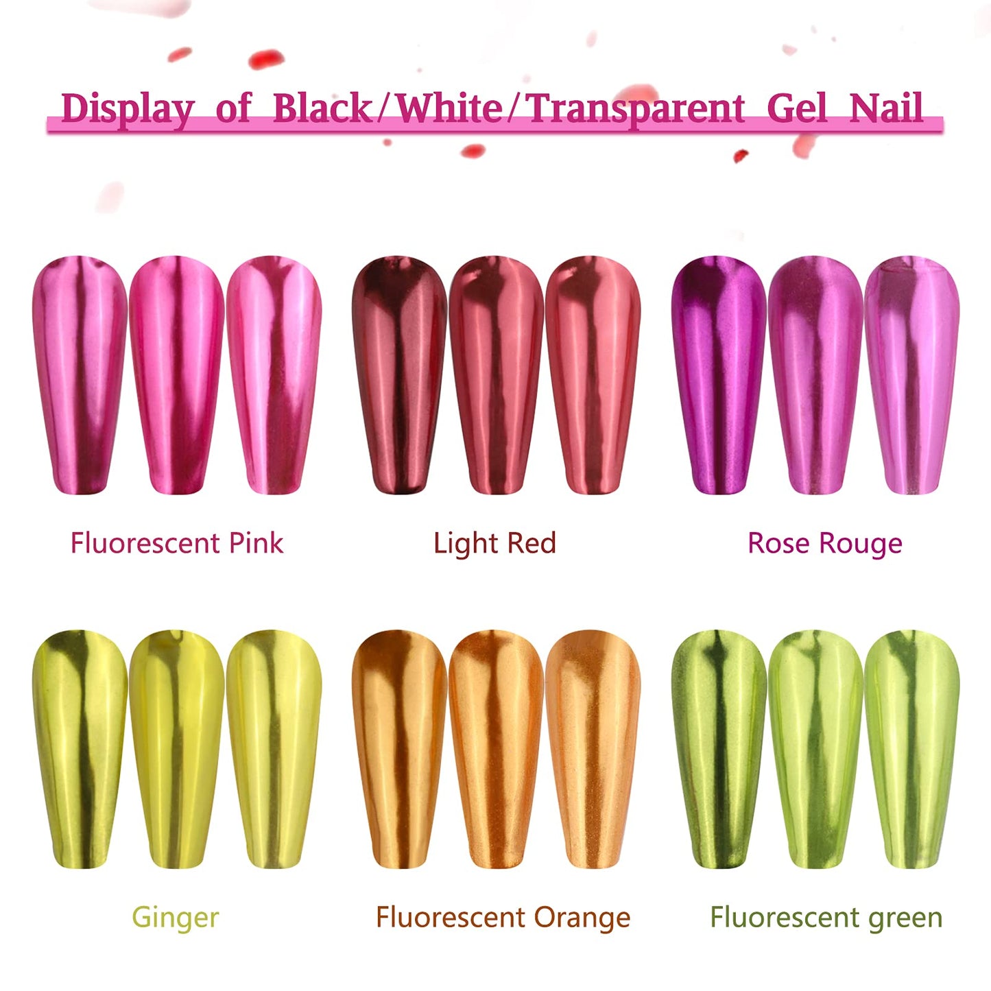 BISHENGYF 6 Box Chrome Nail Powder, Chrome Effect Nail Powder Set, Shiny Nail Glitter Powder with Magic Mirror Effect for Nail Art Design