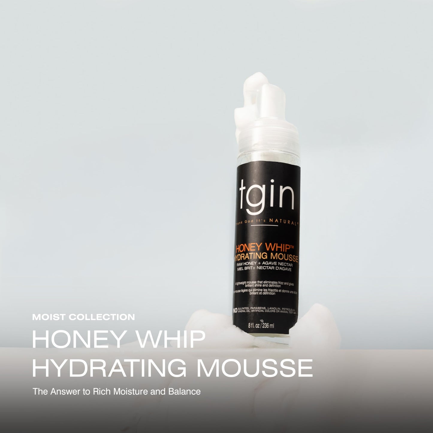 tgin Honey Whip Hydrating Mousse for Natural, Dry, Curly, and Damaged Hair - 8 Oz