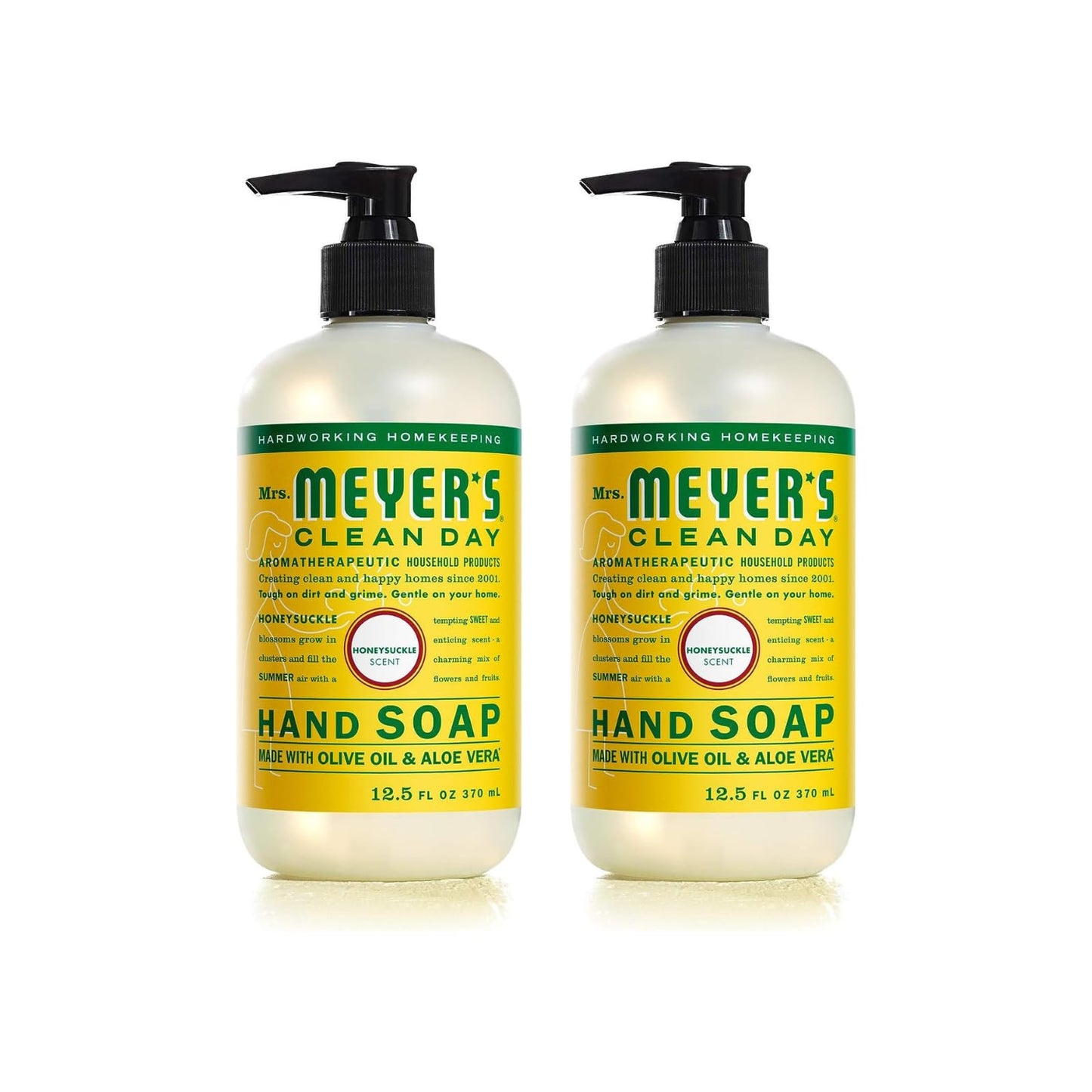 Mrs. MEYER'S Clean Day Hand Soap, Made with Essential Oils, Honeysuckle, 12.5 Fl oz (Pack of 2)
