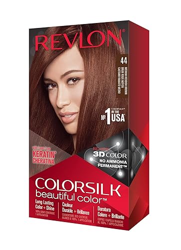 Revlon Colorsilk Beautiful Color, Permanent Hair Dye with Keratin, 100% Gray Coverage, Ammonia Free, 44 Medium Reddish Brown
