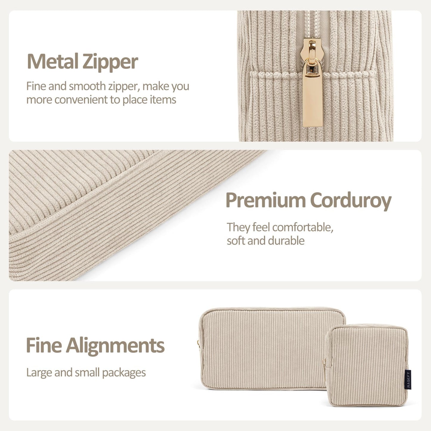 MAGEFY Small Makeup Bag for Purse Mini Cosmetics Bag Corduroy Cute Cosmetic Pouch for Women with Slip-in Pockets (Beige) Beauty and Personal Care MAGEFY
