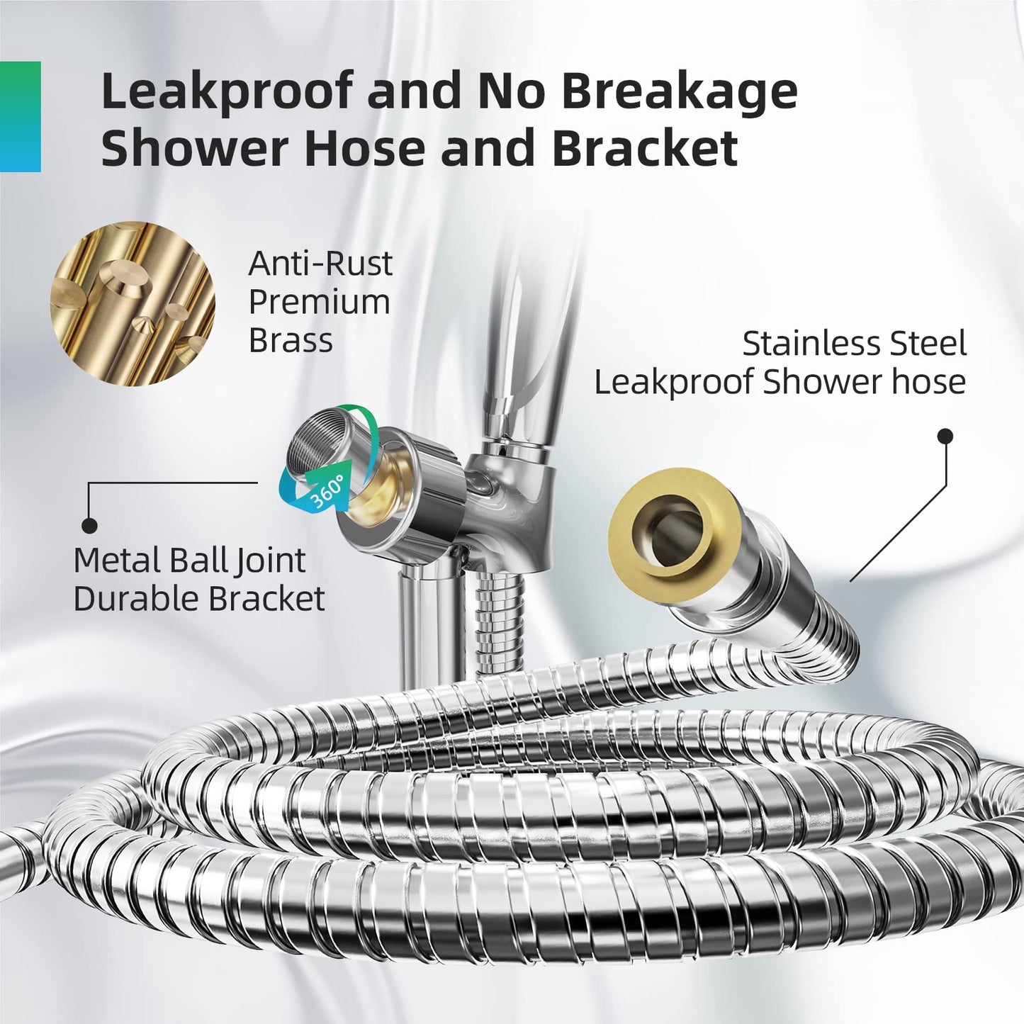 BESAQUO High Pressure Handheld Shower Head – 10 Functions, Pause Mode, Power Wash, 6.5ft Hose & Metal Bracket, Leakproof