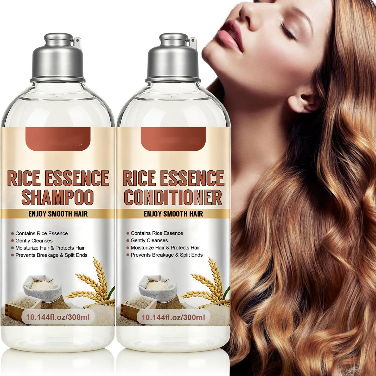 Rice Water Shampoo and Conditioner Set, 20.29oz including Rice Extract, Strengthen and Revitalize Hair, Nourish Damaged Hair, Hydrating and Thickening