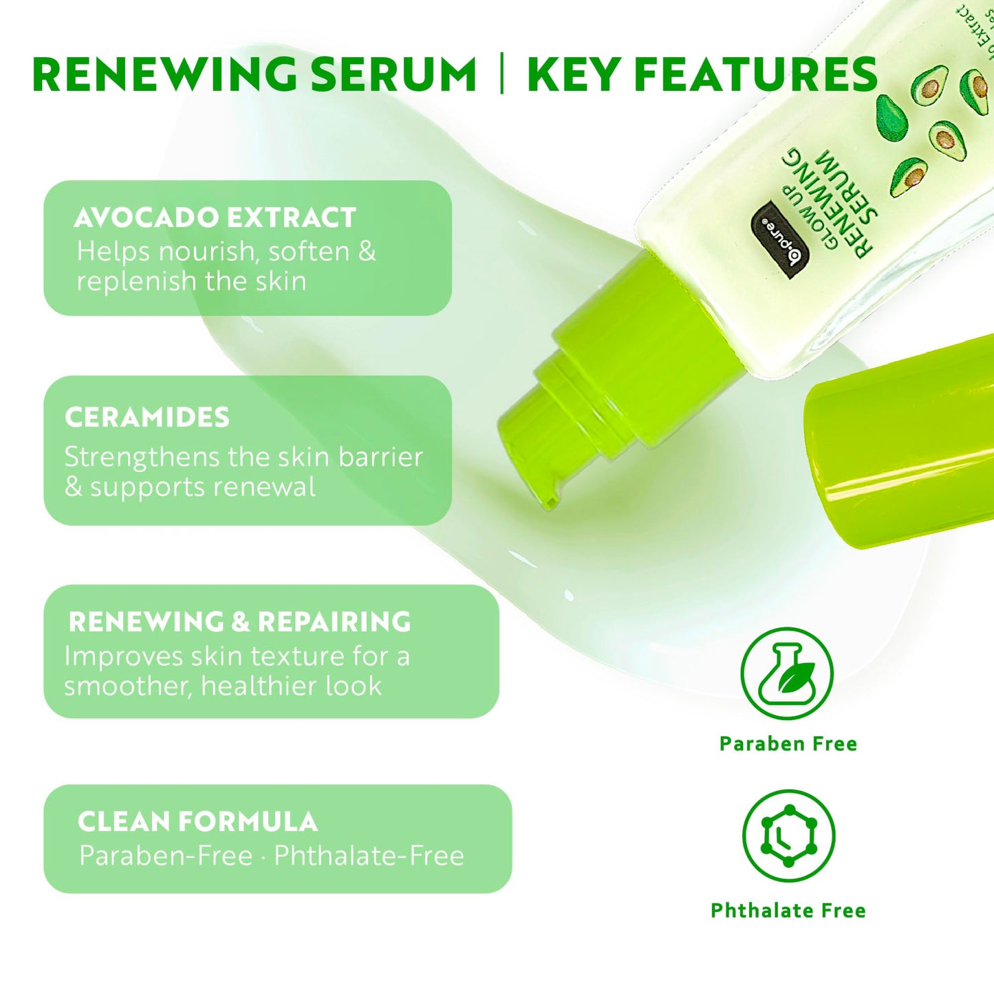 b.pure Glow Up Avocado Renewing & Strengthening Face Serum | Avocado Extract & Ceramides | 1 oz, 3-Pack