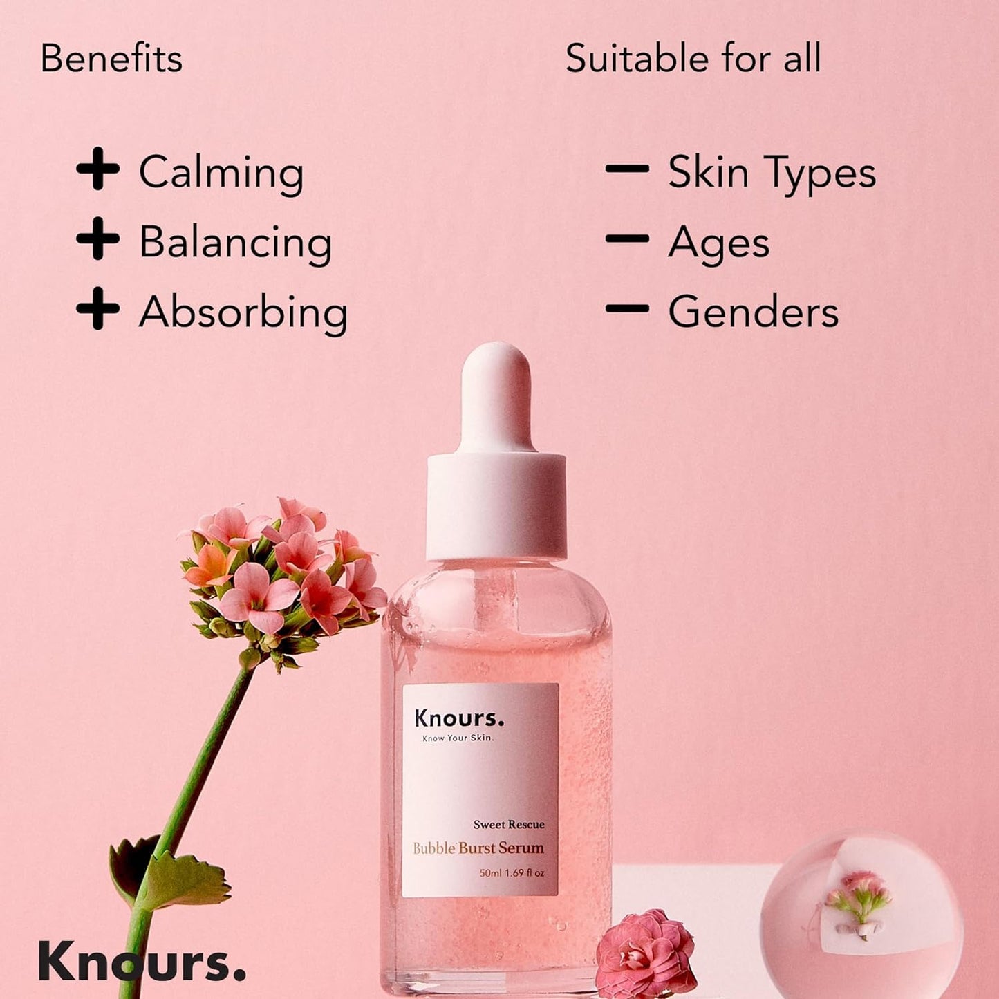 Knours. Balancing 5xHA + Gromwell Root Bubble Burst Serum, Rose Water Niacinamide Hydrating Improve Tone Korean Skincare Clean Beauty (50ml 1.69fl.