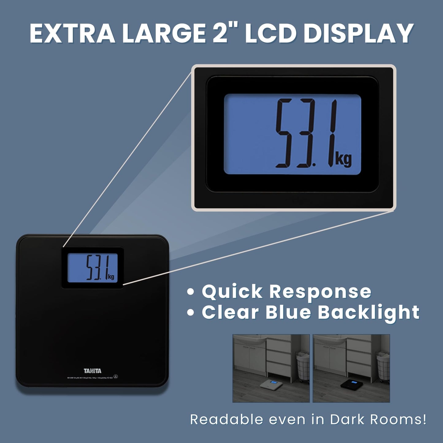 Tanita HD-662 Digital Weight Scale (Black) - Japan Technology Bathroom Scale with 330 lb Weight Capacity - 2" Blue Backlit Large LCD Display…