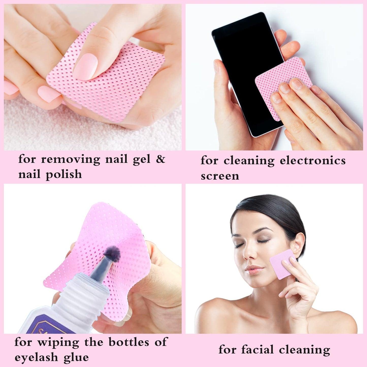 Bcowos Pink Lint Free Nail Wipes- 2000PCS Super Absorbent Nail Polish Remover Pads- Disposable Lint Free Wipes for Nail Polish Removal, lash