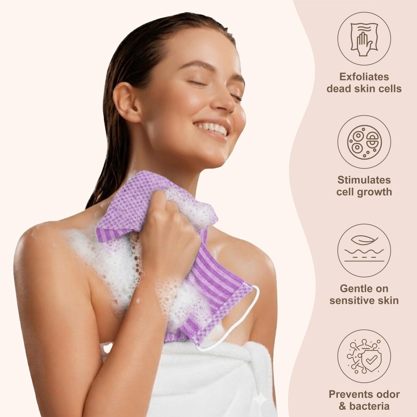 Yiclick Dual-Textured Exfoliating Washcloth Towel - Back Scrubber for Use in Shower Bath, Exfoliating Body Scrubber Exfoliator, Japanese Exfoliate Beauty and Personal Care Yiclick