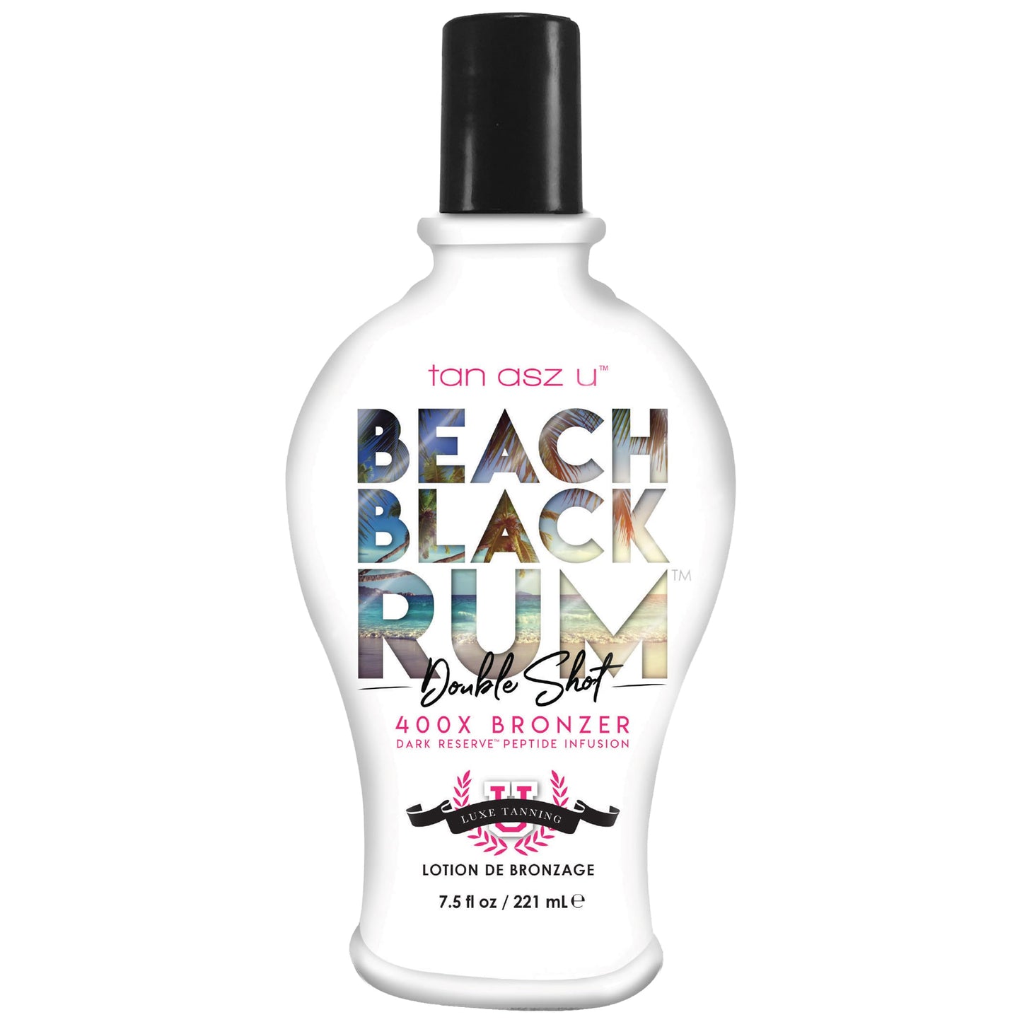 Tan Asz U Beach Black Rum Tanning Lotion, Double Shot 400X Bronzer, Dark Reserve Peptide Infusion, Luxe Indoor Tanning Lotion with Coconut Water