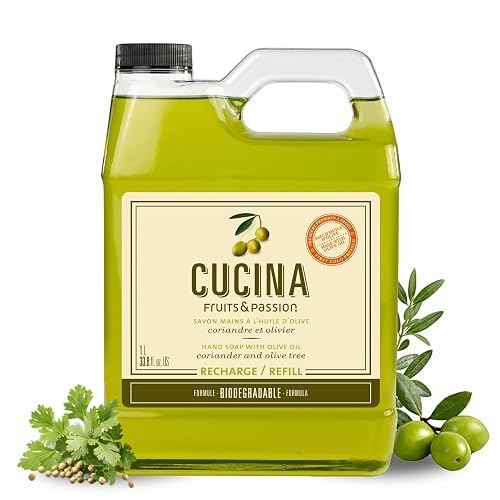 Cucina Fruits & Passion Hand Soap Refill - Coriander & Olive Tree - 1 Liter (33.8 fl oz) - Olive Oil Enriched Kitchen Hand Soap - Biodegradable Beauty & Personal Care Cucina