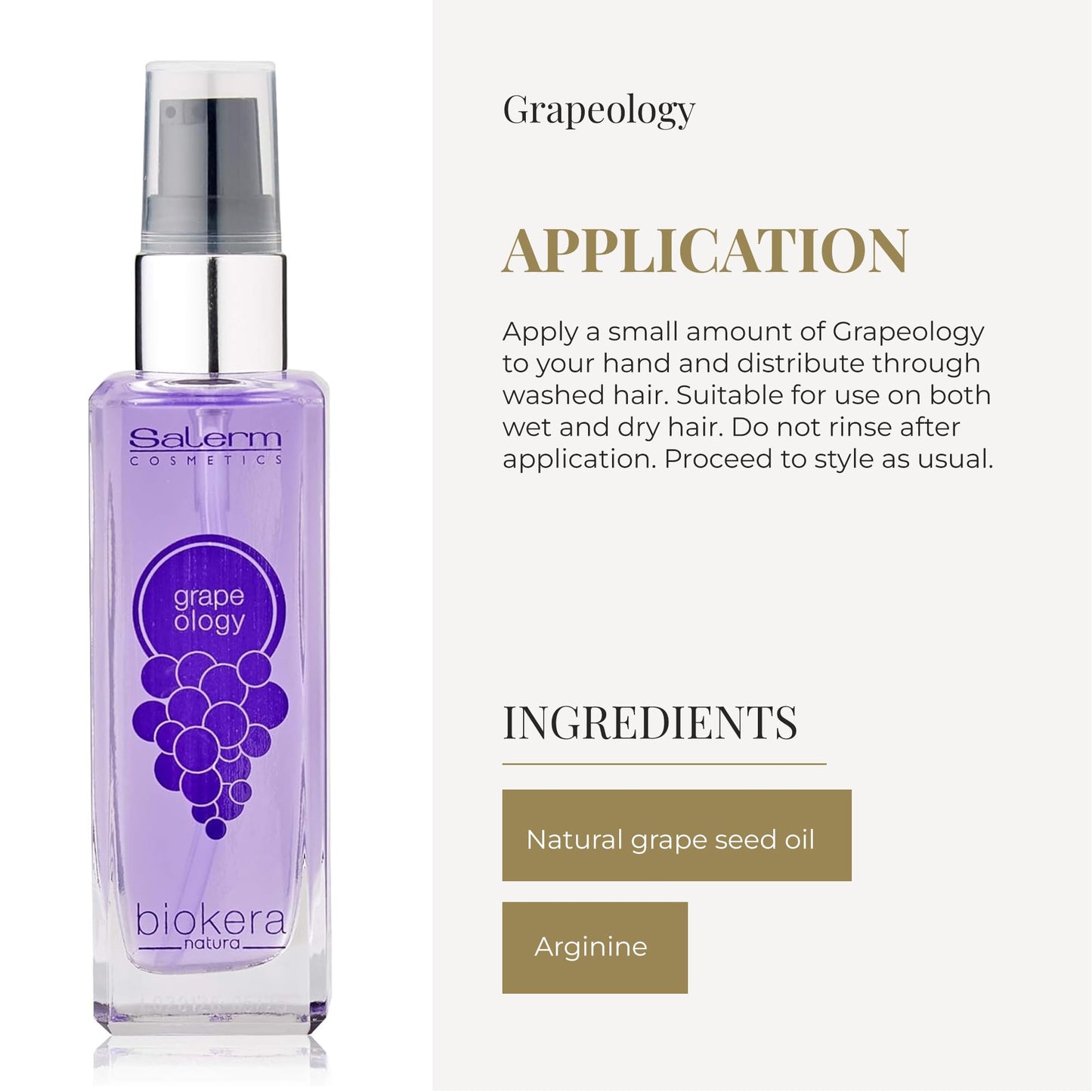 SALERM - Grape Seed Oil - Salerm Grapeology Biokera Natura - 60 ml - Split Ends Repair - Hydrating Serum for Dry and Damaged Hair - Antioxidant