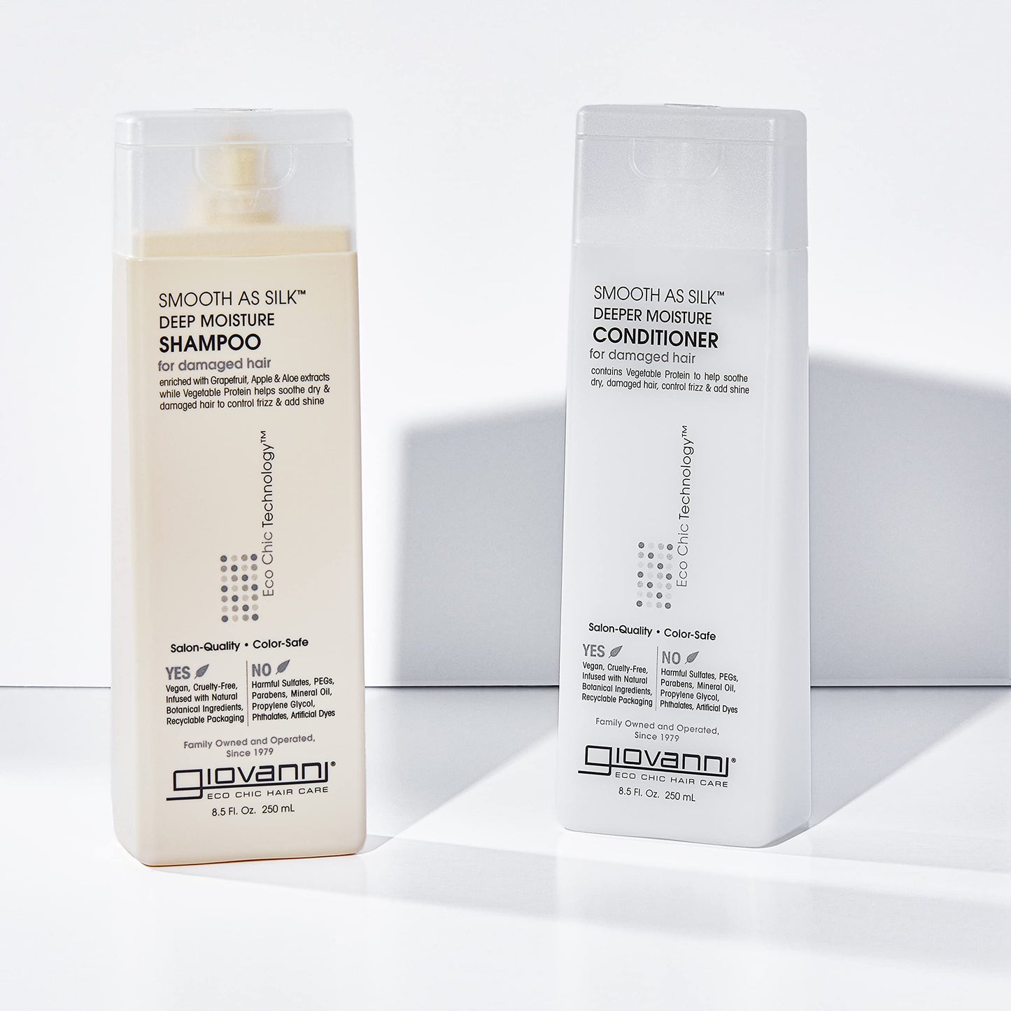 GIOVANNI HAIR CARE PRODUCTS Giovanni Smooth as Silk Deeper Moisture Shampoo & Conditioner Set, 24 Oz. Calms Frizz, Detangles, Wash & Go, Co Wash, No