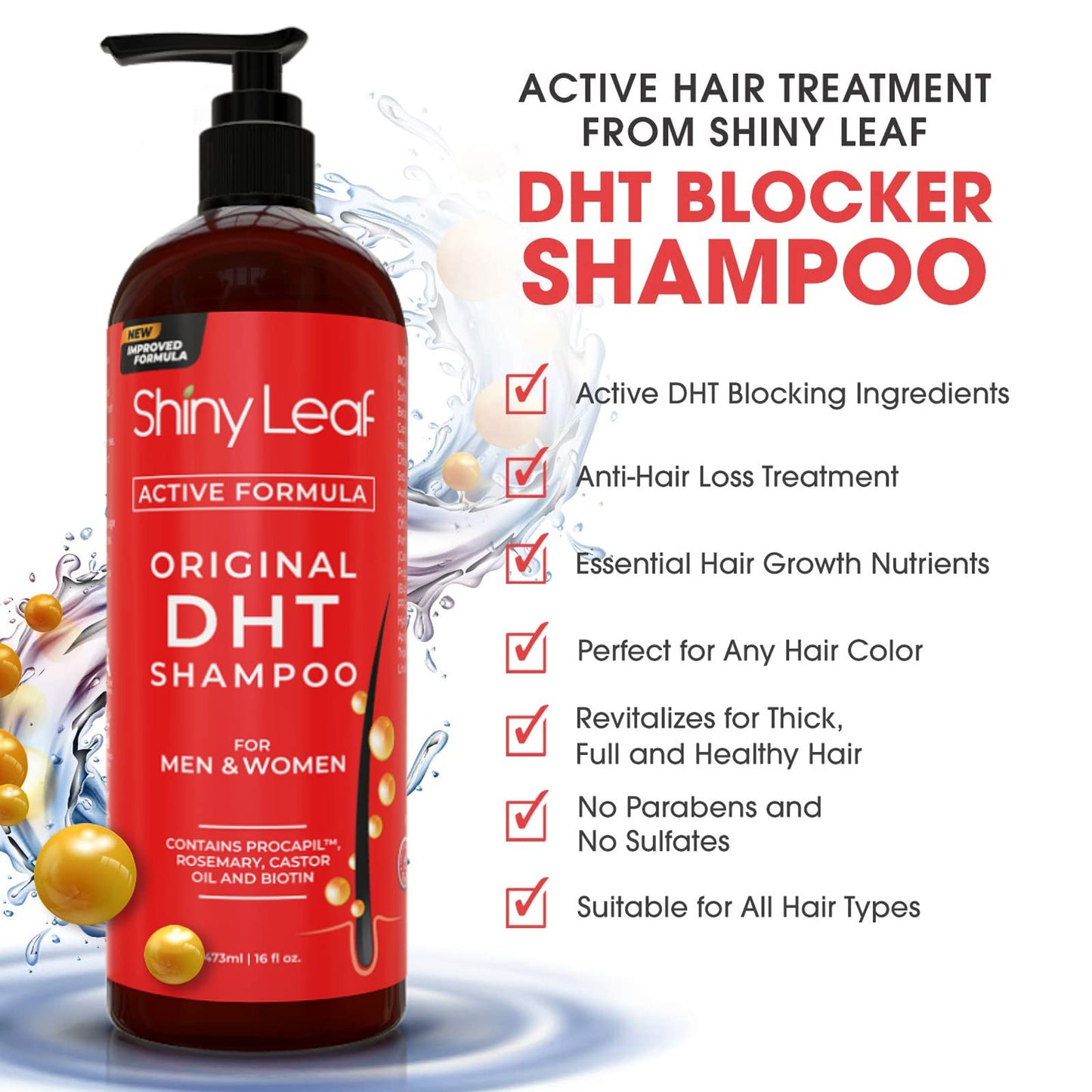 DHT Blocker Shampoo and Conditioner - For Women And Men, Made In USA, Anti-Hair Loss Treatment, With Biotin, Castor Oil, Rosemary Oil and Procapil