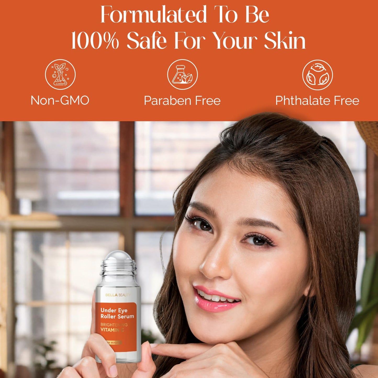 Bella Beauty Vitamin C Under Eye Roller Serum - Dermatologist Tested, Anti Aging, Korean Skin Care - Helps Minimize Dark Circles, Puffiness, Fine