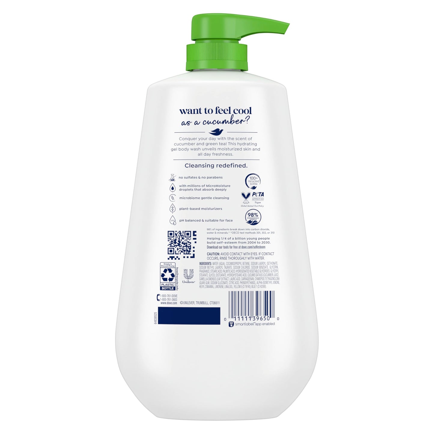 Dove Body Wash with Pump Refresh Cucumber and Green Tea for 24hr Lotion-Soft Skin Moisturizing Skin Cleanser with No Sulfates No Parabens 30.6 oz Beauty & Personal Care Dove