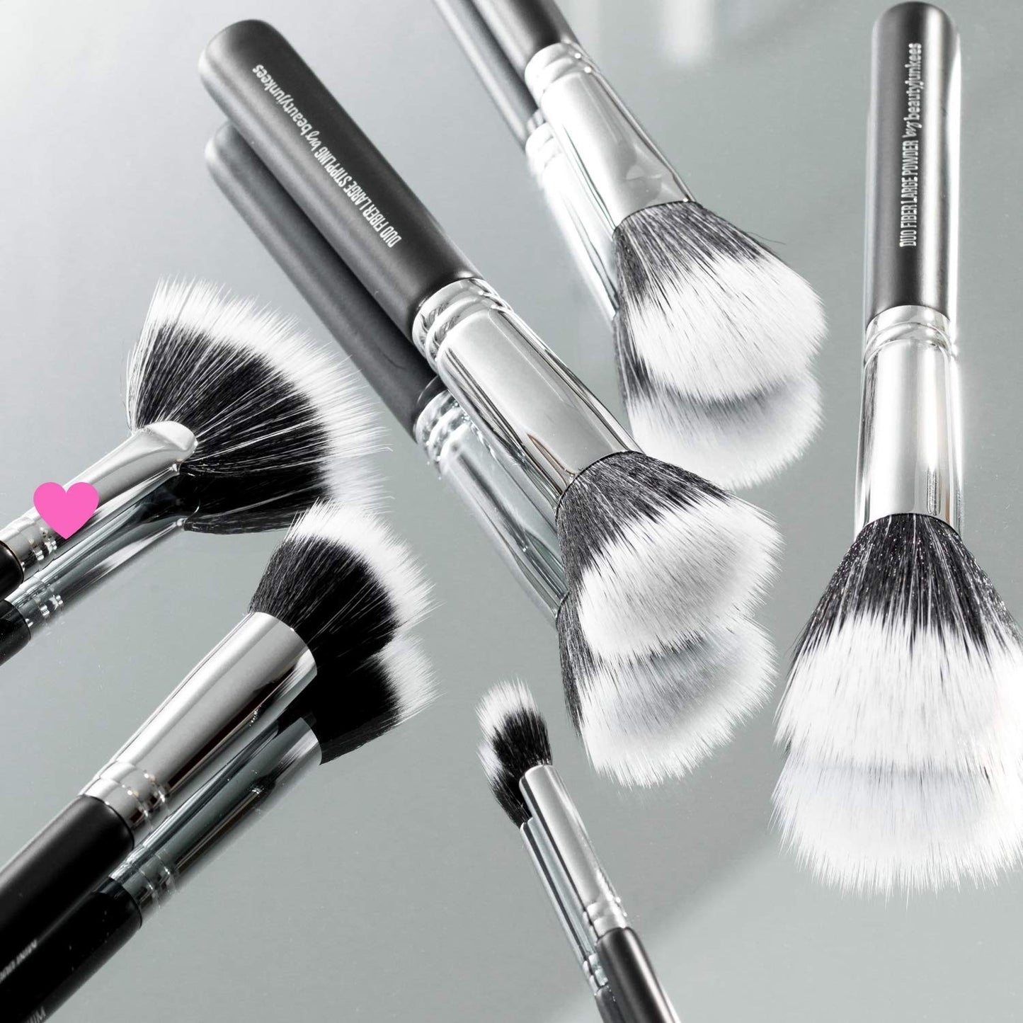 Fan Highlighter Makeup Brush - Beauty Junkees Duo Fiber Face Make Up Brushes, Cheekbone Define Highlighting with Powder, Cream, Mineral, Liquid