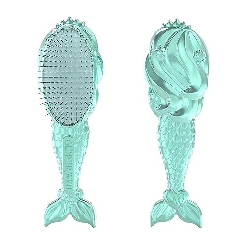 Glimmer Wish Mermaid Detangling Hair Brush for Kids - Anti Frizz and Anti Static - Soft and Long Bristles to Detangle With Ease - Gentle on Hair Kids