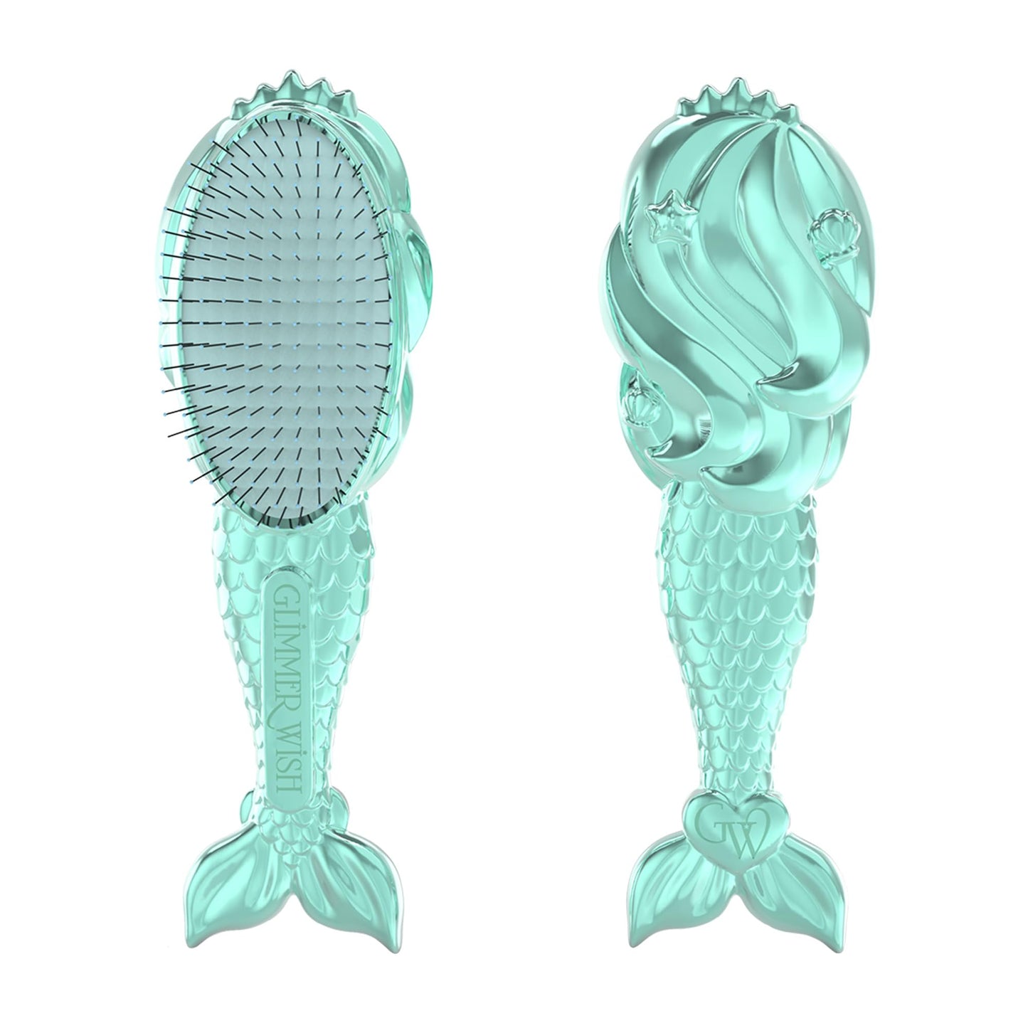 Glimmer Wish Mermaid Detangling Hair Brush for Kids - Anti Frizz and Anti Static - Soft and Long Bristles to Detangle With Ease - Gentle on Hair Kids