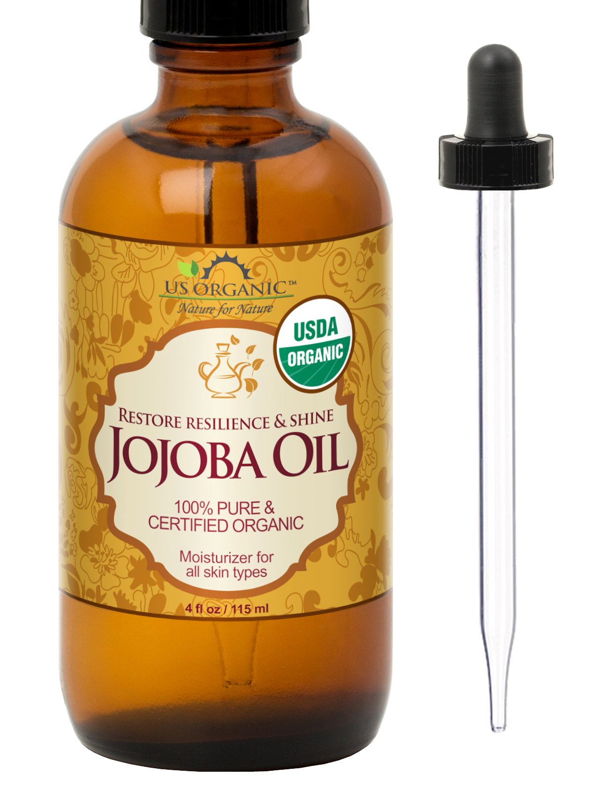 US Organic Jojoba Oil, USDA Certified Organic,100% Pure & Natural, Cold Pressed Virgin, Unrefined, Haxane Free, Sourced from Middle East Directly