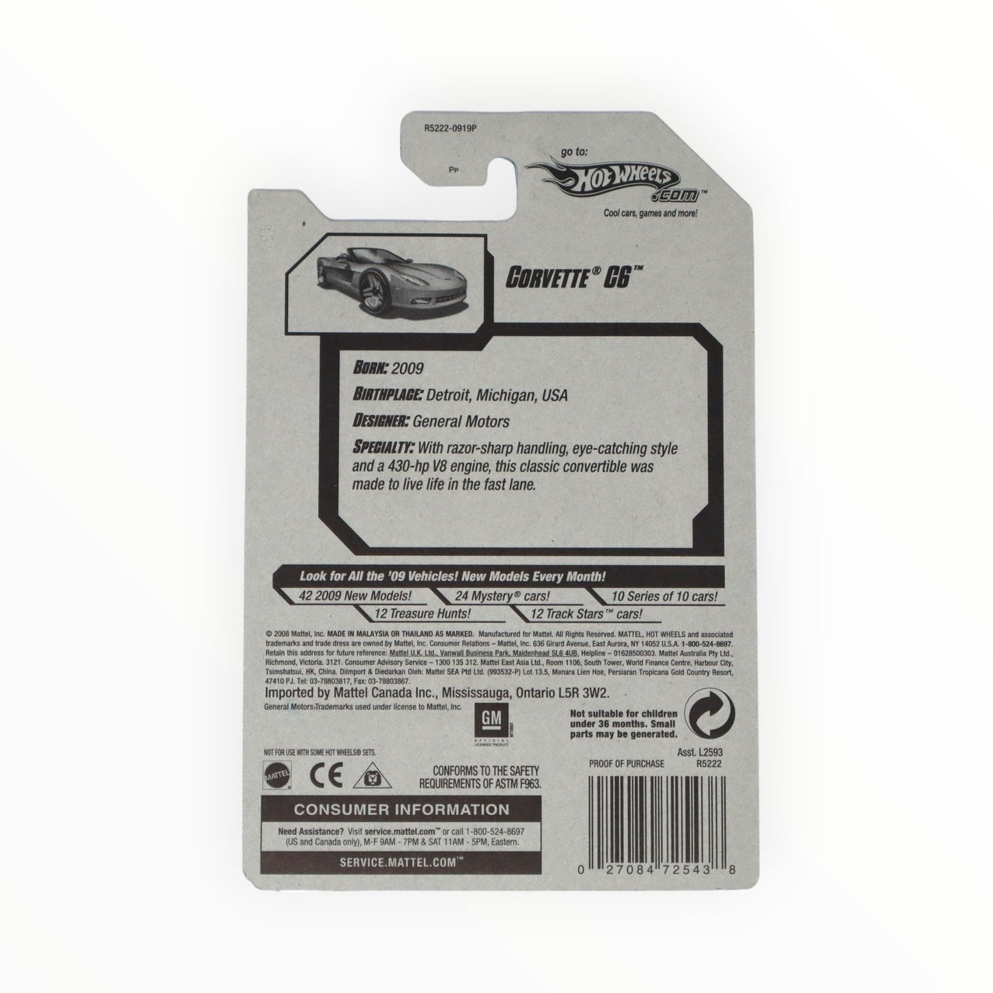 Hot Wheels 2009 Corvette C6 Convertible Blue 03/42, 2009 New Models, 1:64 Scale.