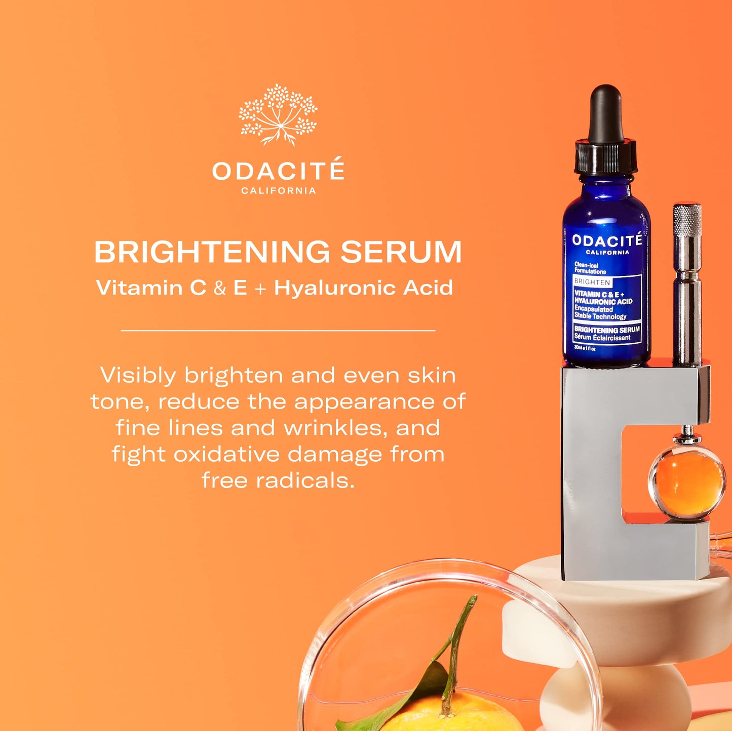 Odacite Brightening Vitamin C & Hyaluronic Facial Serum - Anti-Aging Facial Serum Targets Loss of Firmness & Dark Spots - Squalane, Vitamin E & Neroli