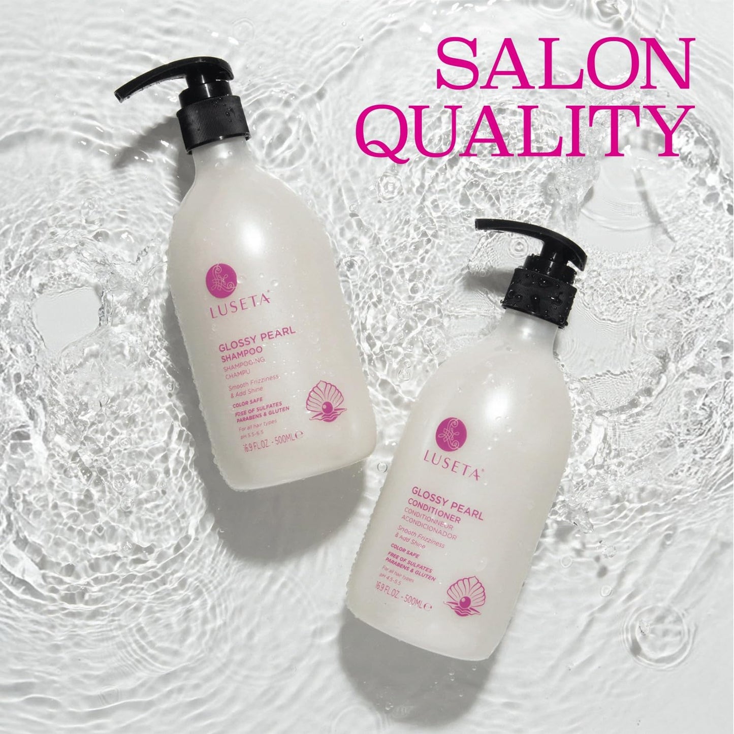 Luseta Glossy Pearl Shampoo and Conditioner Set Smooth & Moisturize, Add Shine and Helps Tame Frizz,Hydrating for Damaged Hair, Detangle,Nourish