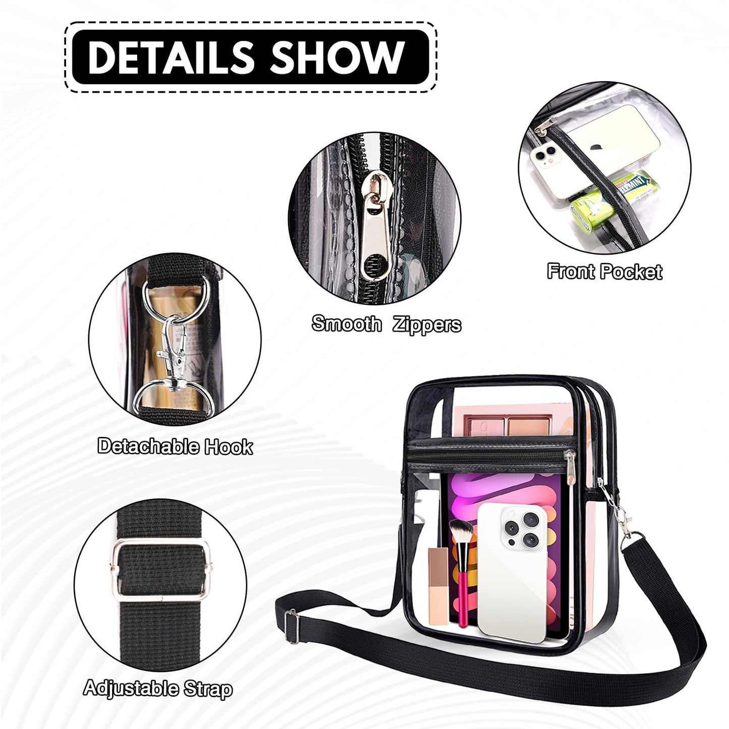 Clear Bag for Stadium Events Clear Purse for Stadium Crossbody Bag with Shoulder Strap