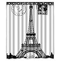 KXMDXA French Paris Eiffel Tower City of Love Black White Waterproof Polyester Bath Shower Curtain Size 60x72 Inch
