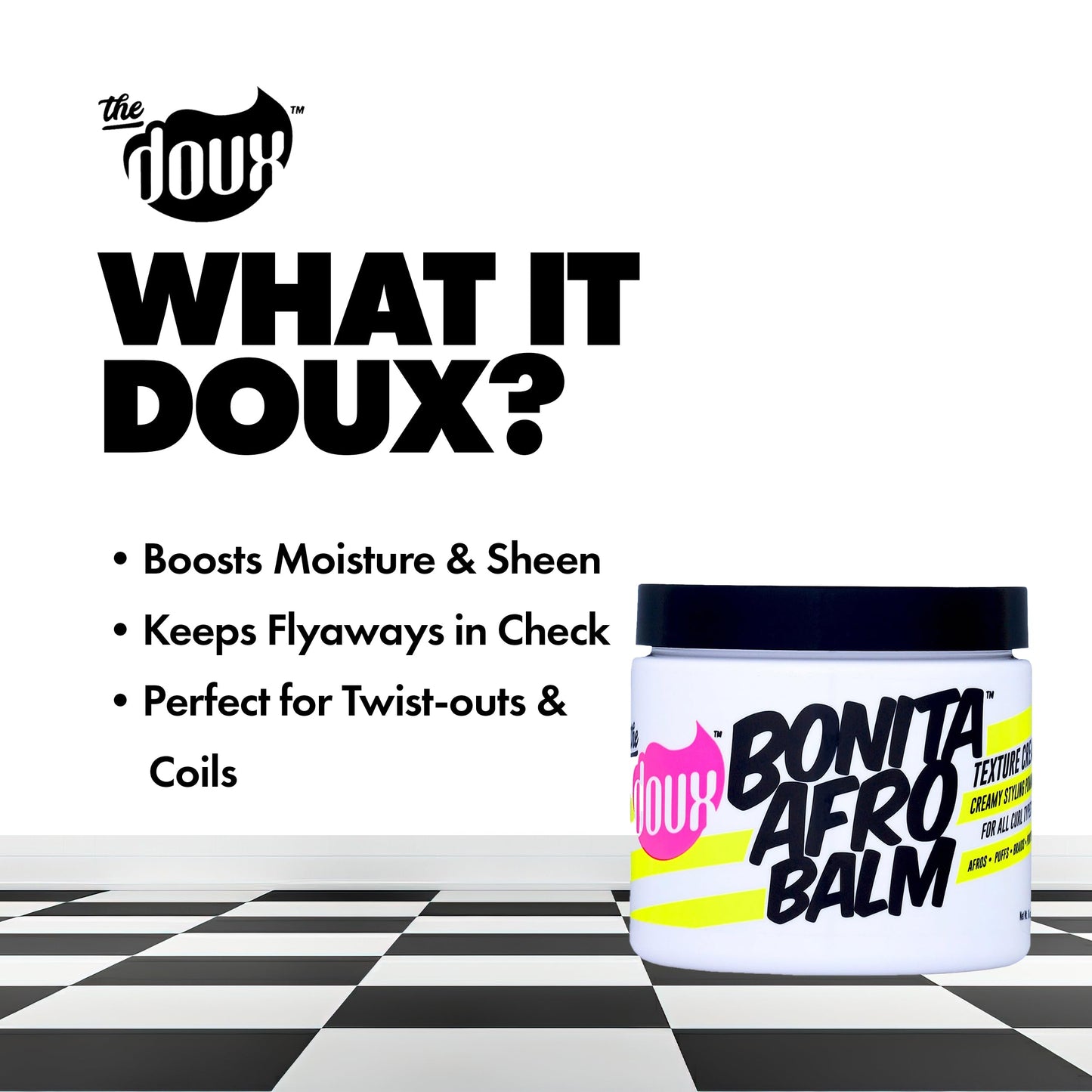 The Doux BONITA AFRO BALM - Texture Styling Cream - Pomade for Women and Men - Add Shine, Softness, and Moisture to Your Curls - Flyaway Hair Tamer