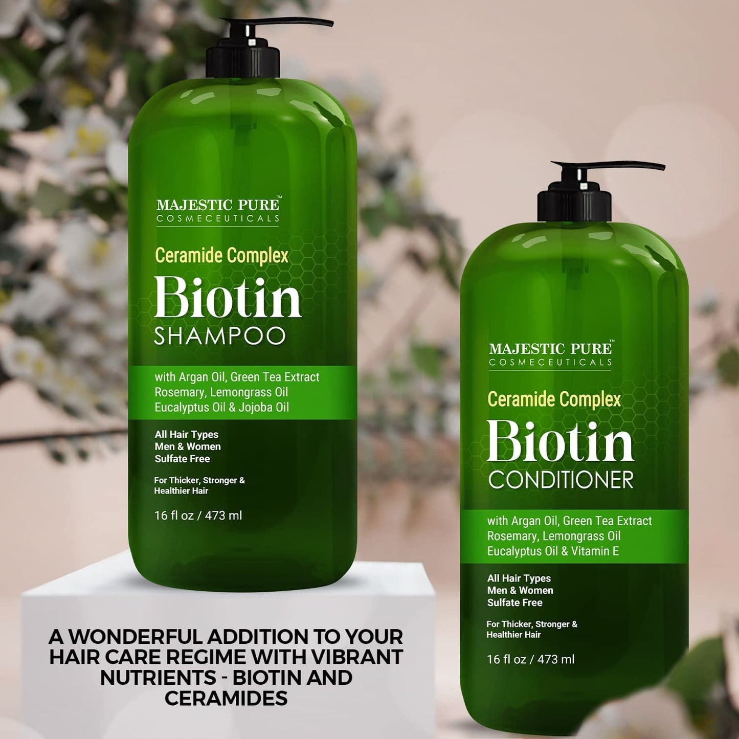 MAJESTIC PURE Biotin Shampoo and Conditioner Set - With Essential Oils & Ceramides - Helps Hair Growth, Thickening, Dry & Colored Hair - Sulfate Free