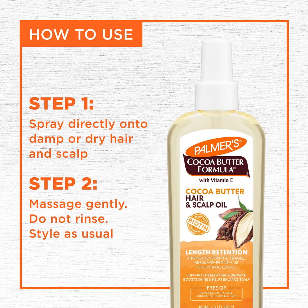 Palmer's Cocoa Butter & Biotin Length Retention Hair and Scalp Oil, 5.1 Ounce (Packaging May Vary)