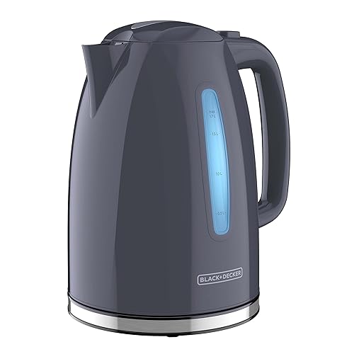 BLACK+DECKER 1.7L Cordless Electric Kettle, KE1555GY, Water Window, Rapid Boil, Auto Shutoff, Grey