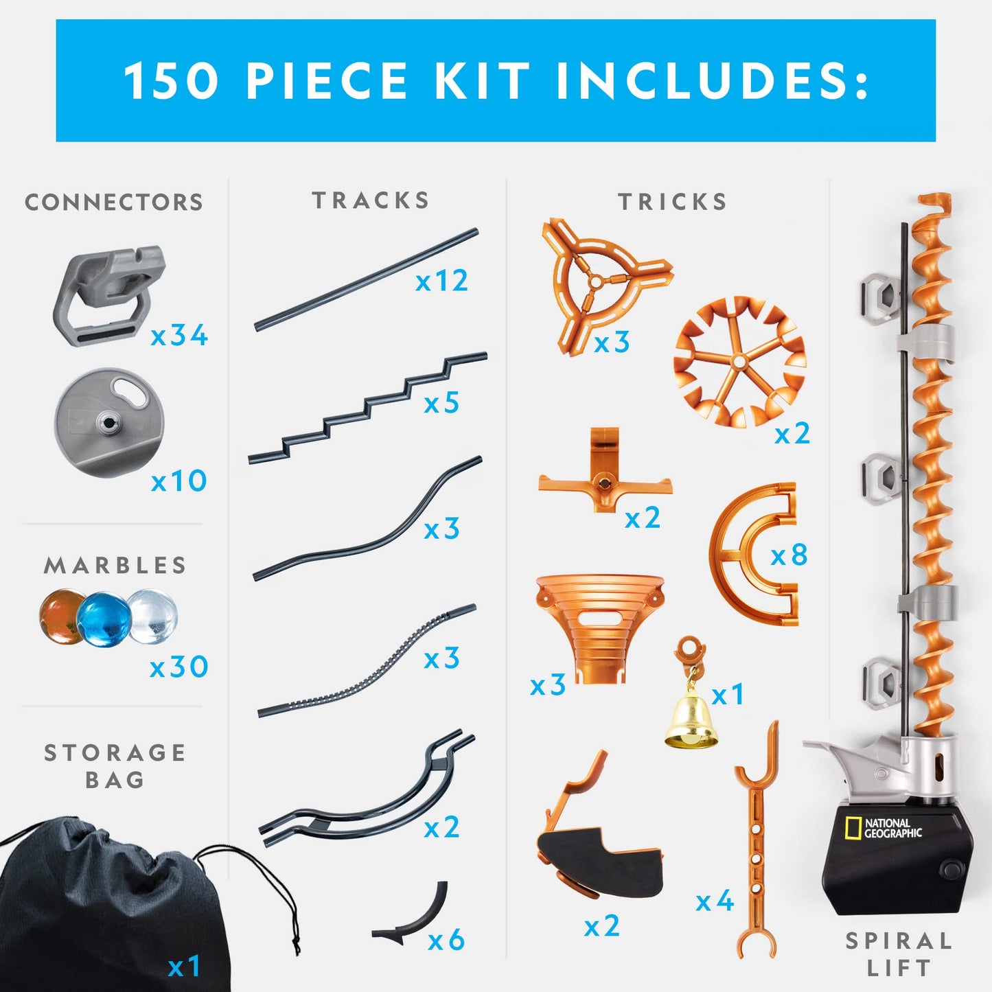 National Geographic Magnetic Marble Run 150pcs – STEM Building Set with Tracks, Trick Pieces & Marbles for Kids & Adults (Amazon Exclusive)