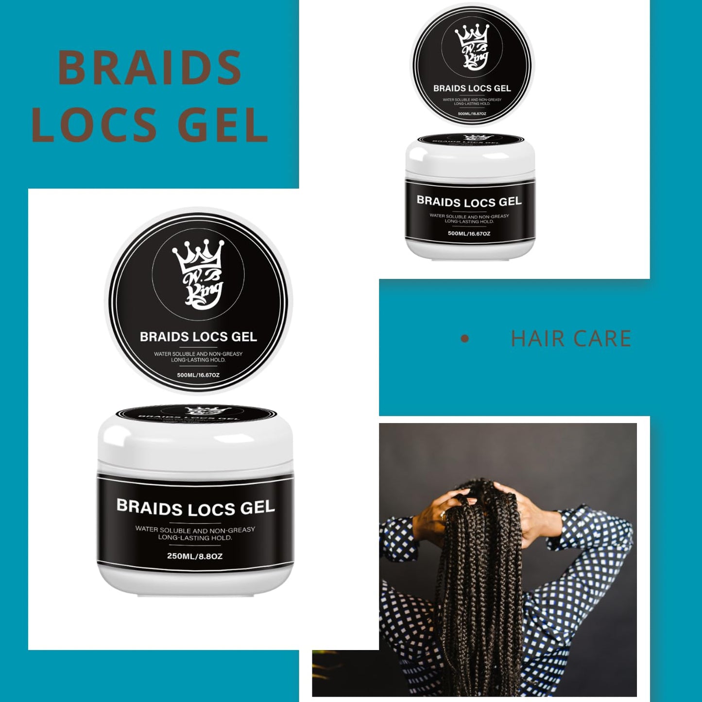 W.B king Braids & Locs Styling Gel - 500 ml (Large)