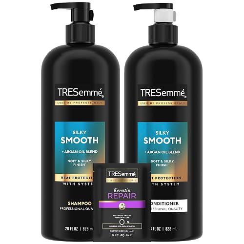 TRESemmé Shampoo and Conditioner Set, Silky & Smooth + Keratin Repair Hair Mask - Anti-Frizz Hair Products with Argan Oleo Blend (3 Piece Set)