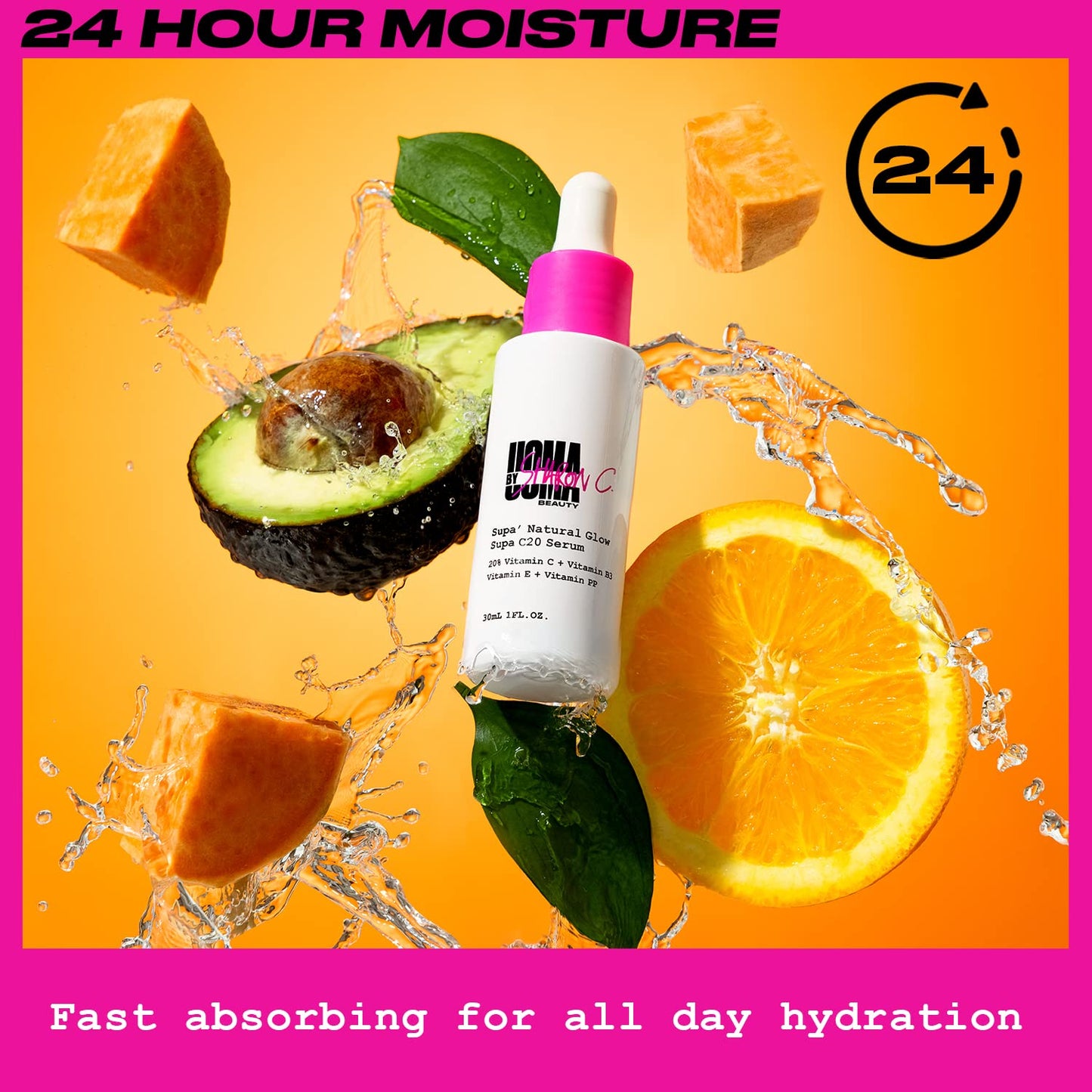 UOMA Vitamin C Serum by Sharon C. Supa Natural Glow (C20) Vitamin C Serum for Face with Hyaluronic Acid + Niacinamide + Vitamin E. Brightening Face