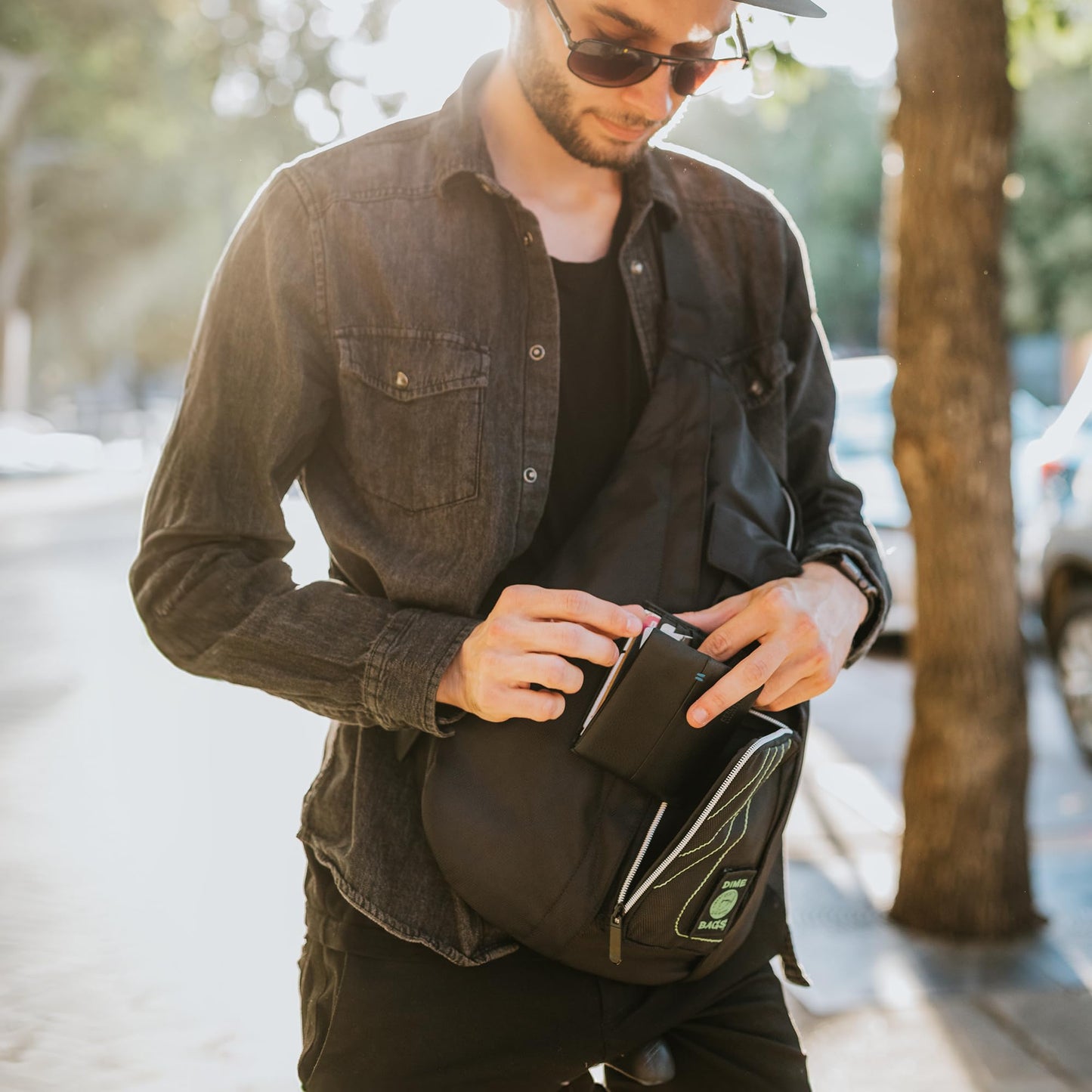 DIME BAGS Crossbody Bag, Shoulder Sling Backpack with Adjustable Single Strap, 2 Main Zipper Pockets, 7 Compartments for Storage, Durable Hempster…