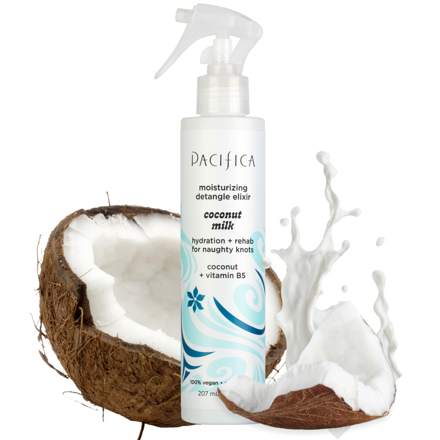 Pacifica Coconut Milk Hair Detangler Spray - Leave-In Conditioning Elixir for Tangle-Free Hair - Instantly Detangles Knots, Adds Shine & Moisture