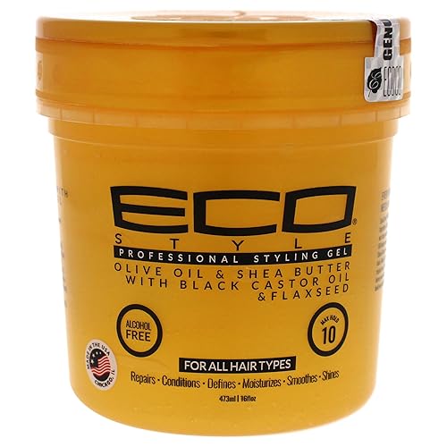 Ecoco Eco Style Gel - Olive Oil And Shea Butter Black Castor Oil And Flaxseed - Superior Hold And Healthy Shine - Helps Moisturize Scalp - Repairs