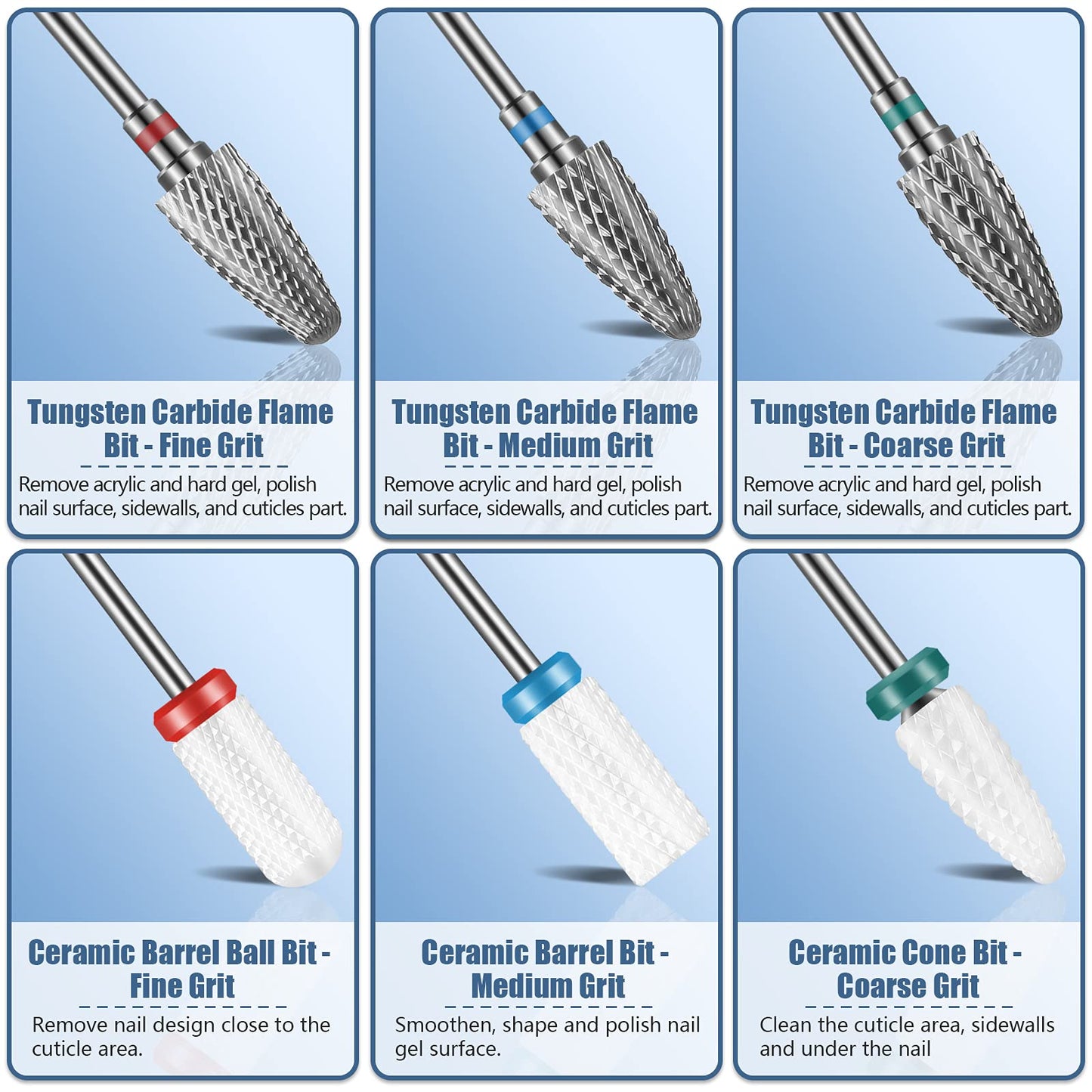 Depvko 13PC Nail Drill Bits Set, Drill Bits for Nails, 3pcs Tungsten Carbide Drill Bits+ 3pcs Ceramic Efile Nail Drill Bits+ 6pcs Cuticle Drill Bits+