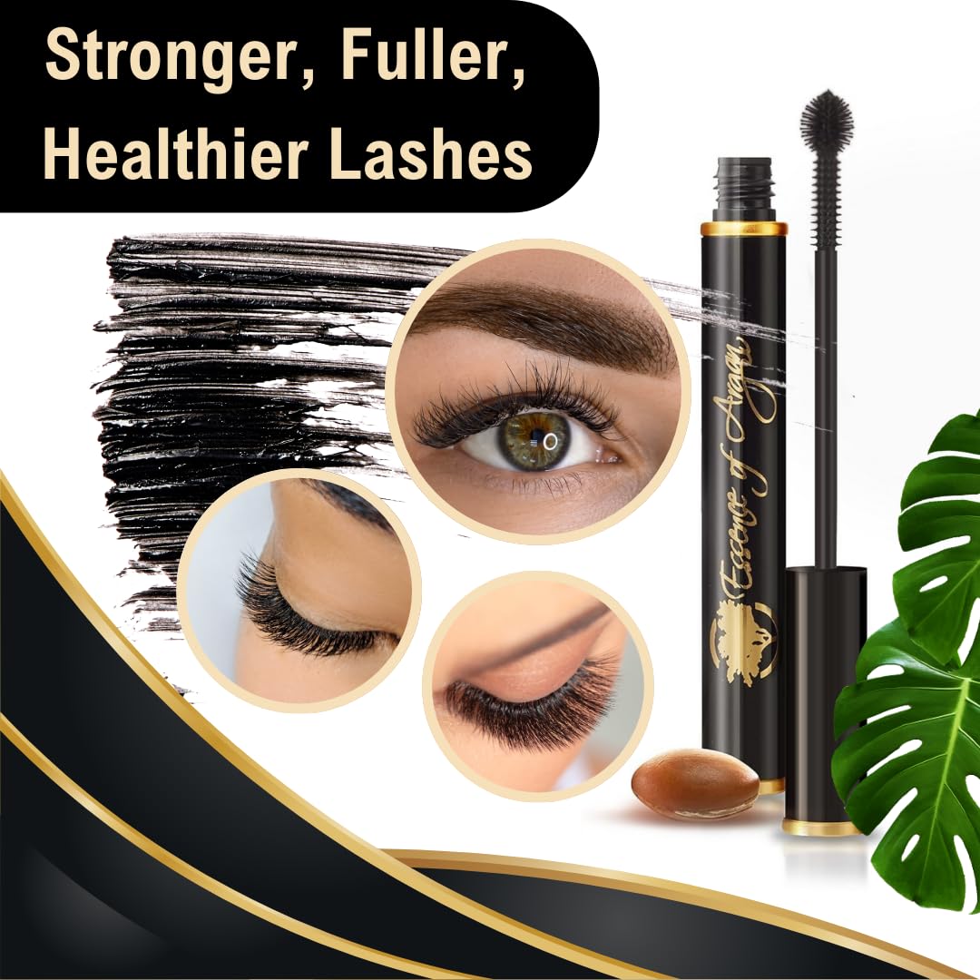 Essence of Argan Lash Conditioner Mascara with 100% Pure Organic ECOCert Argan Oil - Waterproof Black Mascara with Beeswax and Candelilla for More
