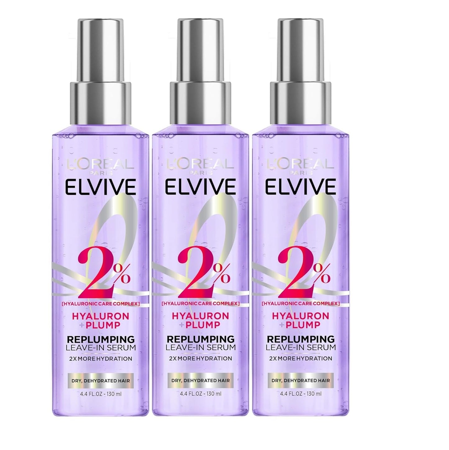 L'Oreal Paris Elvive Hyaluron Plump Moisture Plump Hair Serum for Dehydrated, Dry Hair with Hyaluronic Acid Care Complex, Paraben-Free, 4.4 Fl Oz (3