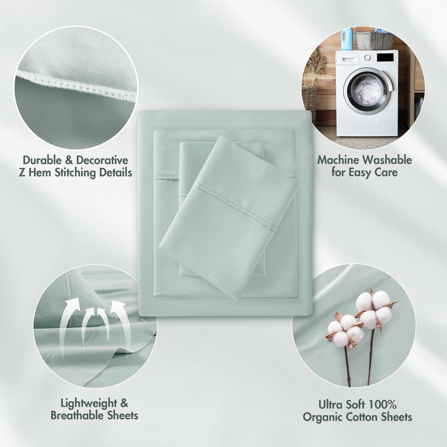 Madison Park Organic Cotton Sheet Soft & Breathable 300TC Cotton Sheets, Elastic Deep Pocket Sheet Set Fits Up to 18" Mattress, All Seasons,