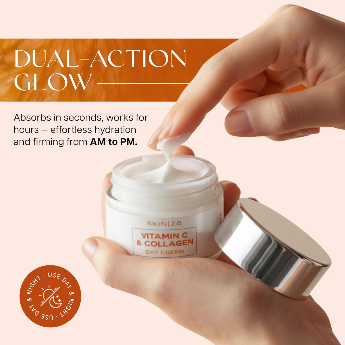 Skin 2.0 Vitamin C & Collagen Face Moisturizer - Anti Aging Day & Night Cream for Smooth & Radiant Skin, Firms & Restores Dull Complexion